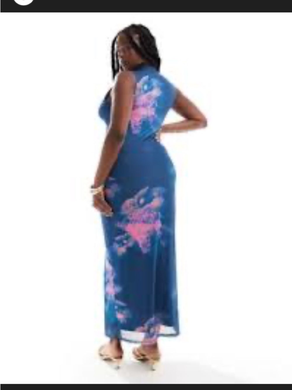 ASOS CURVE Mesh Keyhole Blue Floral Maxi Dress - Picture 2 of 8